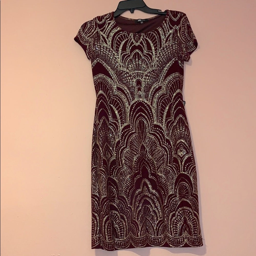 Red and gold shimmer mini dress